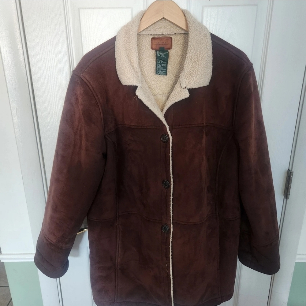 Lauren Ralph‎ Lauren Vintage Sherpa Lined Brown Suede Coat Faux Size XL Winter
